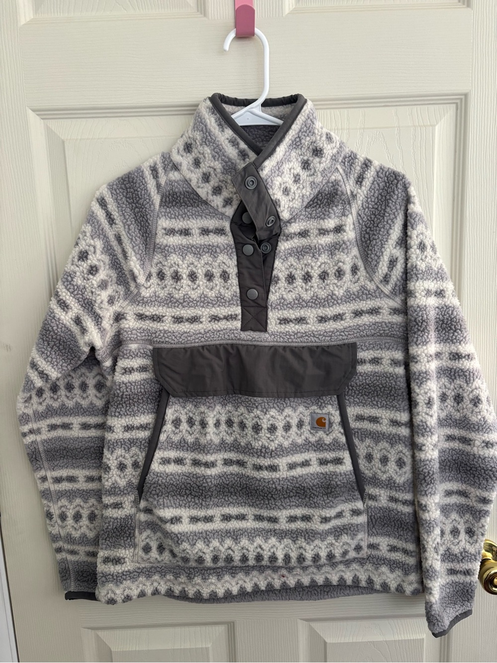 Carhartt Gray & White Patterned Sherpa Snap Pullover